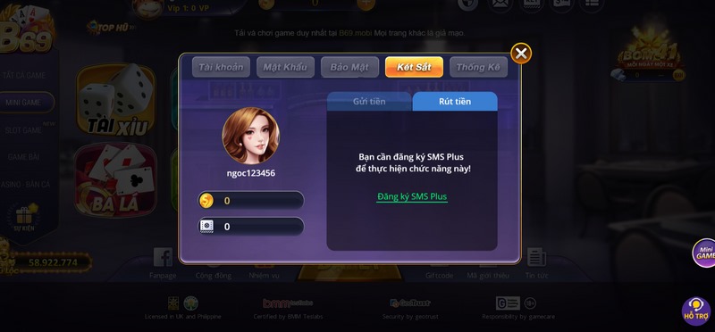 rút tiền b69 thao tác đơn giản