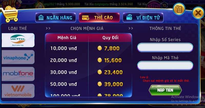 rút tiền bằng thẻ cào điện thoại