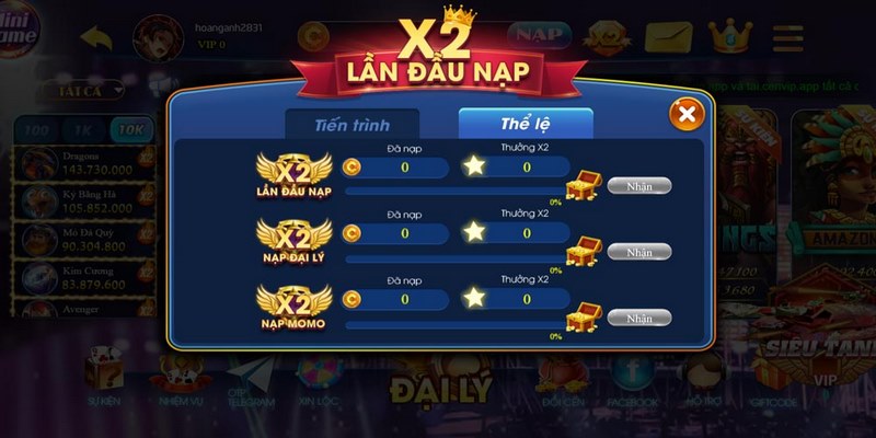 Khuyến mãi X2 lần đầu nạp dành cho tân bình